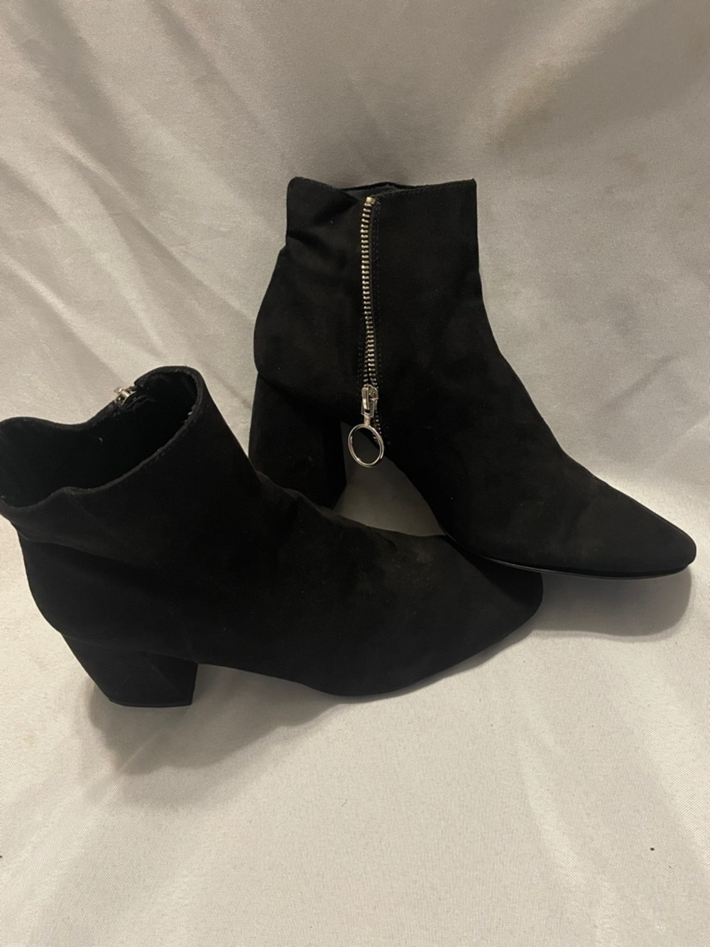 stradivarius Black Suede Ankle Boots with Ring Zip